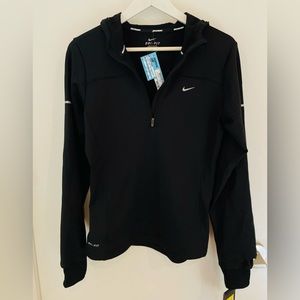 NWT Nike Running Dri-FIT Fleece Lined 1/2 Zip Hoody Black Size S
